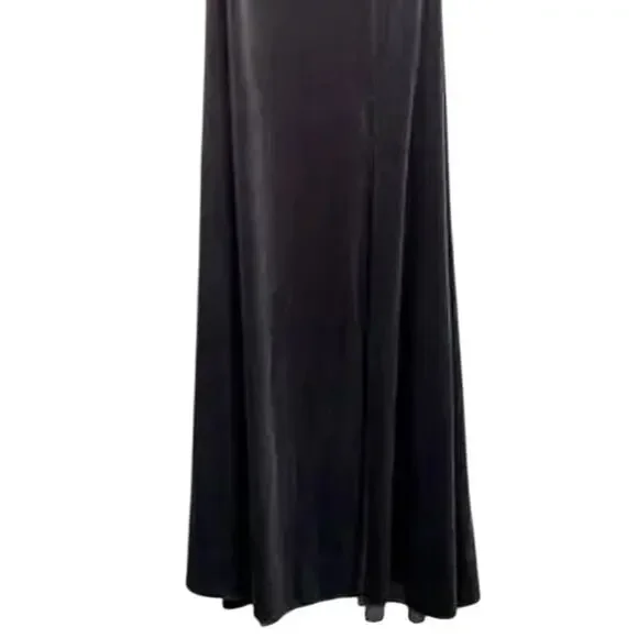 NWT After Six One Shoulder Spaghetti Strap Velvet Maxi Gown Dress 14 Caviar Gray - Picture 4 of 15